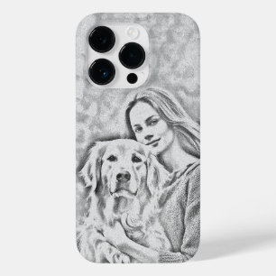Étui iPhone dessin au crayon moderne chien MAMAN a