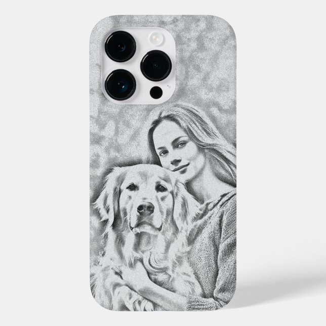 Étui iPhone dessin au crayon moderne chien MAMAN a (Verso)