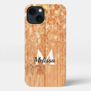 Coque iPhone Empreinte en bois de bambou orange brillant Monogr