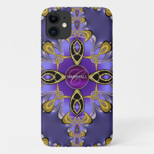 Étui iPhone en soie violet stylé avec dentelle art