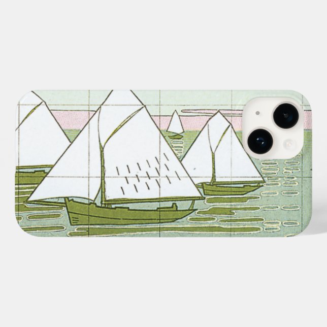 Étui iPhone Fausse Carrelage Voiliers Pastel (Verso (horizontal))