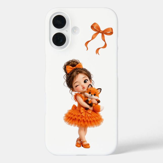 Étui iPhone Fille Renard Orange Kawaii Mignon (Verso)