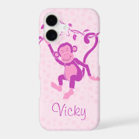 Étui iphone fille singe violet et rose