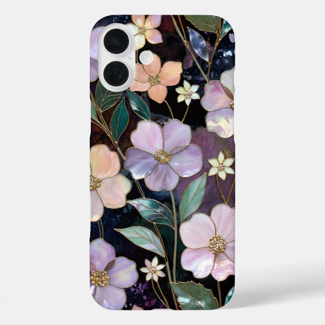 Étui iPhone Fleur Florale Sombre Élégant Or (Verso)