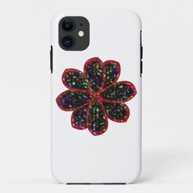 Étui iPhone Fleur Pailletée Noir et Rouge (Dos)