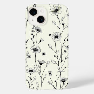 Étui iPhone Fleurs Crème et Ligne Noire
