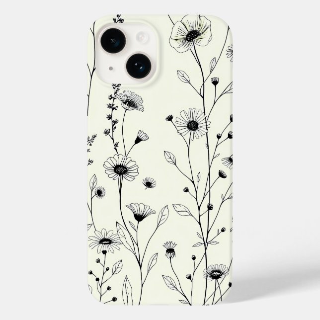 Étui iPhone Fleurs Crème et Ligne Noire (Verso)