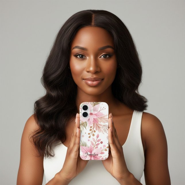 Étui iPhone Fleurs de Poinsettia Rose Hiver | (Créateur téléchargé)
