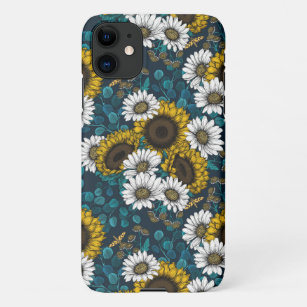 Coque iPhone Fleurs de soleil et marguerites, jardin d'été 2