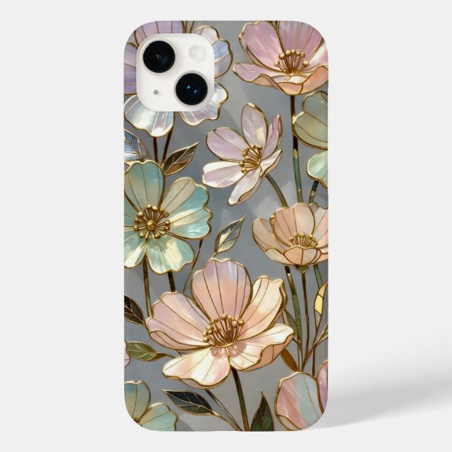 Étui iPhone Fleurs Pastel Doré (Verso)