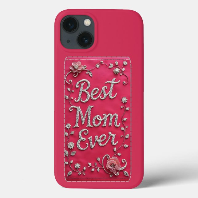 Étui iPhone Fleurs Roses Meilleure Maman (Verso)