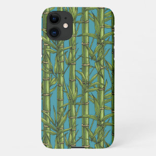 Coque iPhone Forêt de bambou sur bleu