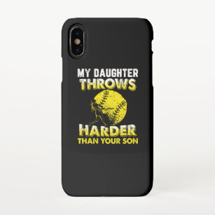 Coque iPhone Funny Softball Papa Ma Fille Jette Plus Harder