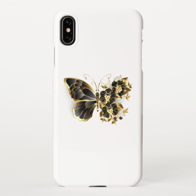 Etui iPhone Gold flower Butterfly with Black Orchid (Dos)