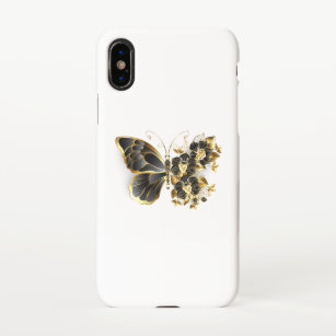 Coque iPhone Gold flower Butterfly with Black Orchid
