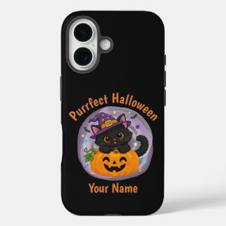 Étui iPhone Halloween personnalisé avec chat noir