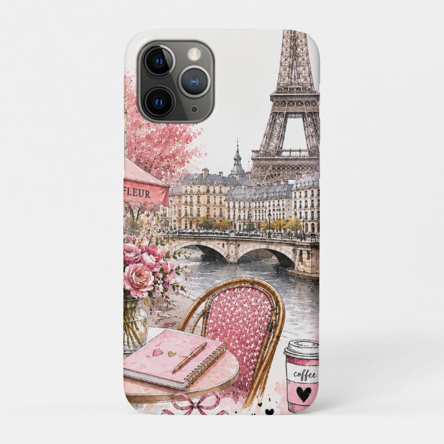 Étui iPhone / iPad aquarelle rose Paris (Dos)