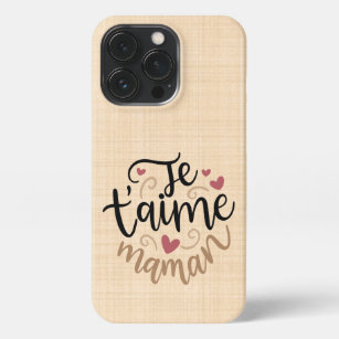 Coque iPhone "Je t'aime Maman" avec des cœurs rouges