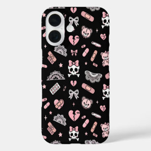 Étui iPhone Jirai Kei Noir Rose Yami Kawaii