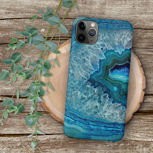 Coque iPhone Joli Turquoise Blue Aqua Turquoise Geode Rock Moti
