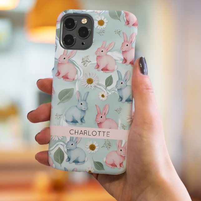 Étui iPhone Lapin Floral Personnalisé (Personalized Floral Bunny iPhone Case)