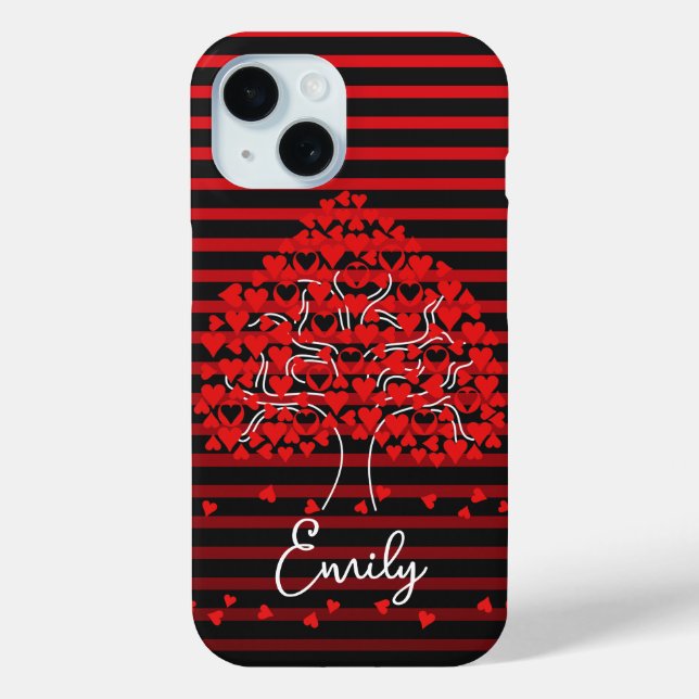 Étui iPhone Love Tree Rayure Rouge Noir (Verso)