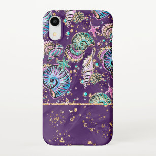 Coque iPhone Luxe violet sous-marine   Dark Pastel Gold Sea Lif