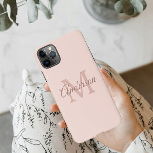 Coque iPhone Moderne Pastel Rose   Fille initiale personnelle