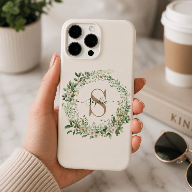 Étui iPhone Monogramme Botanique Élégant avec Nom (Créateur téléchargé)