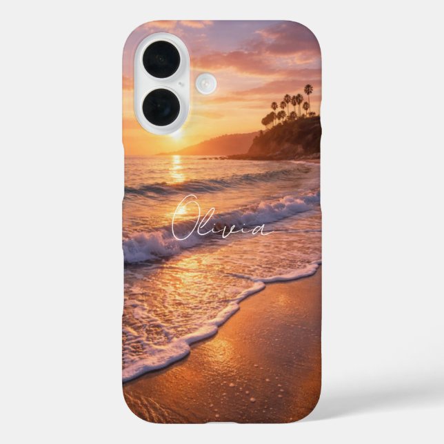 Étui iPhone Monogramme Photo Vagues de Plage à l'H (Verso)