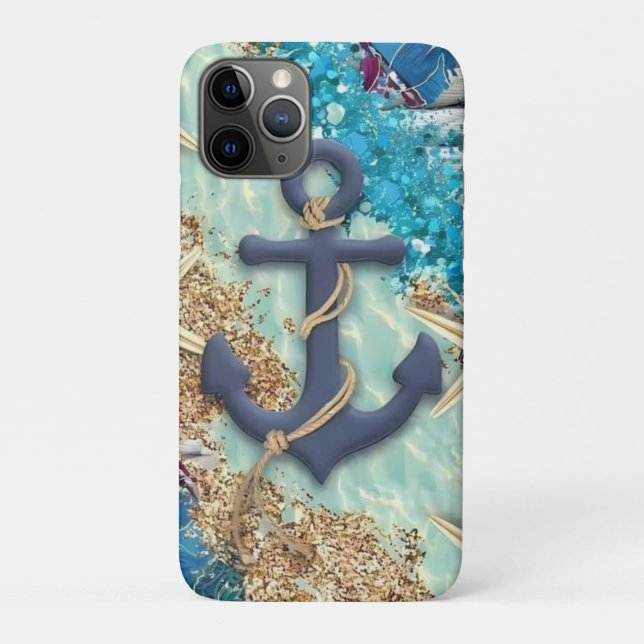 Étui iPhone nautique avec ancre bleue (Dos)