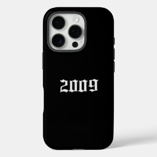 Étui iPhone noir minimaliste avec « 2009 » gothiqu