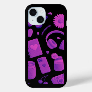 Étui iPhone noir motif cerise glossy violet Y2K