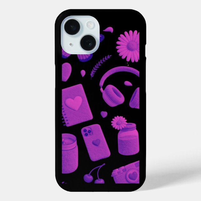 Étui iPhone noir motif cerise glossy violet Y2K (Verso)