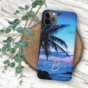 Coque iPhone 15 Personnalisé moderne Tropical Island Beach Sunset 