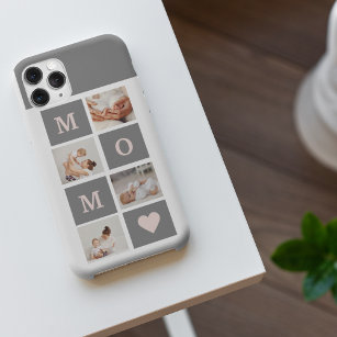 Coque iPhone Photo de collection moderne Best Mom Pink & Grey C