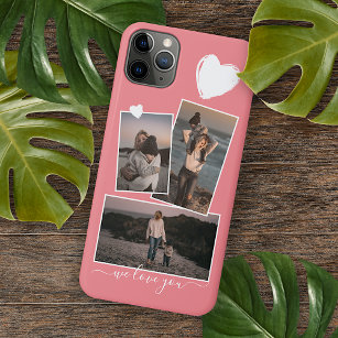 Coque iPhone Photos Et Coeur Sur Le Corail Rouge Pêche Rosé