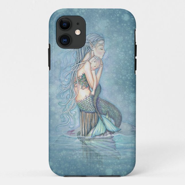 Étui iPhone pour l'art de fantaisie de sirène mère (Dos)