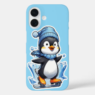 Étui iPhone pour patinage de pingouin d'hiver