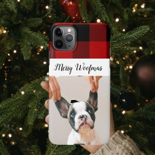 Coque iPhone Red Buffalo Plaid & Joyeux Woofmas With Chien Phot