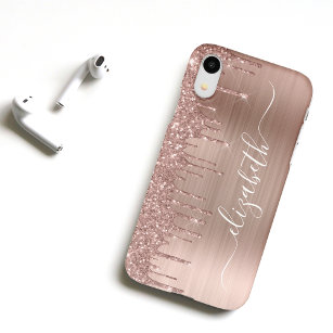 Coque iPhone Rose Gold Dripping Glitter Personalized