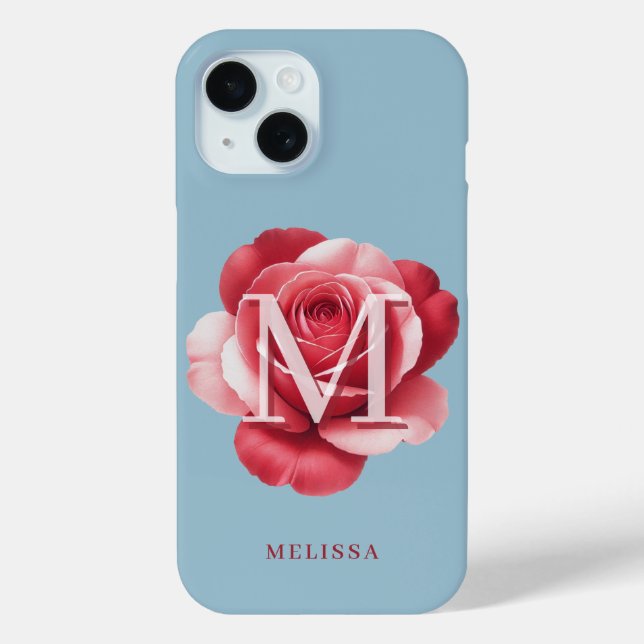 Étui iPhone Rose Initiale Personnalisée | Fleur Mo (Verso)