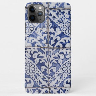 Coque iPhone Tuiles portugaises - Azulejo Floral bleu et blanc