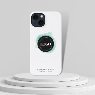 Coque iPhone Vert aquarelle personnalisée Entreprise Logo Entre