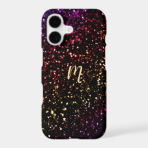 Étui iPhone X à monogramme et paillettes arc-en-ci
