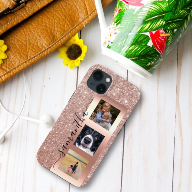 Étui Main Rose Gold Pailleté Photo Monogramme (Créateur téléchargé)