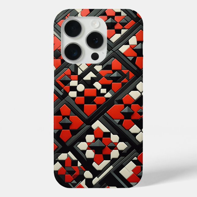 Étui Mandala Géométrique 3D Moderne - Rouge Gras,  (Verso)