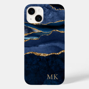 Étui monogramme en agate de marbre doré et marine 