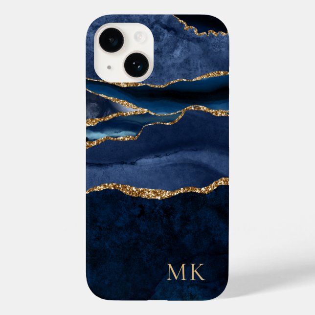Étui monogramme en agate de marbre doré et marine  (Verso)