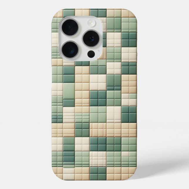 Étui motif Luxe - Vert sauge & plaid beige (Verso)